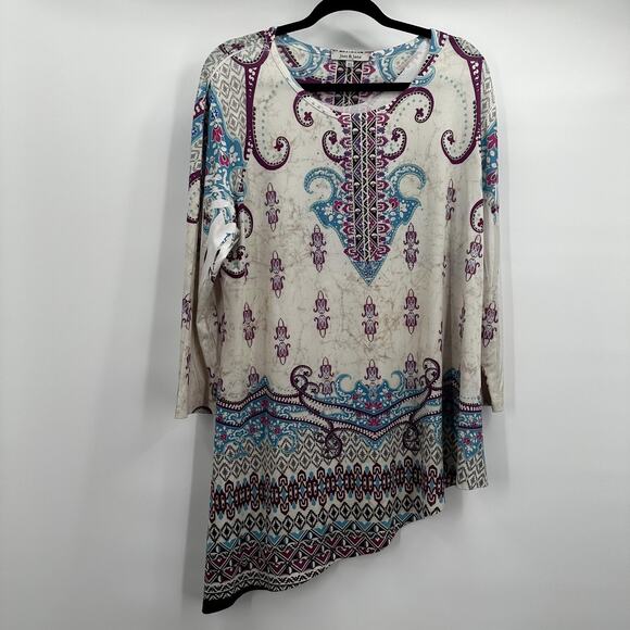 Jess Jane Tunic Top Womens XL Asymmetric Hem Paisley Boho Made in USA Smooth - Picture 1 of 12